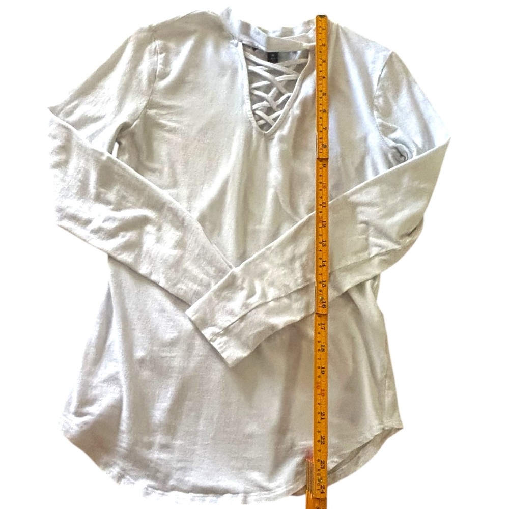 Long Sleeve Criss Cross V Neck Casual Top‎